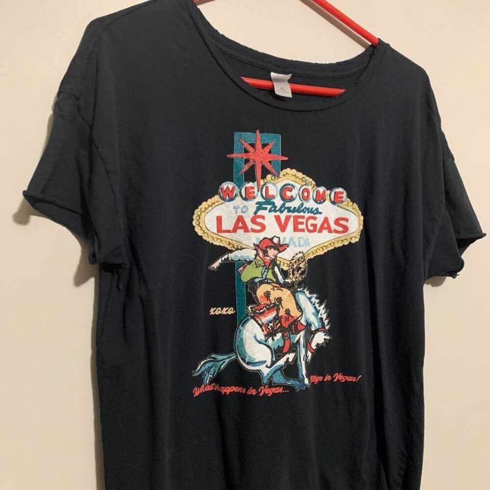 Womens Extra Large XL Black T-Shirt Short Sleeve Las Vegas Rodeo Cowboys Top
